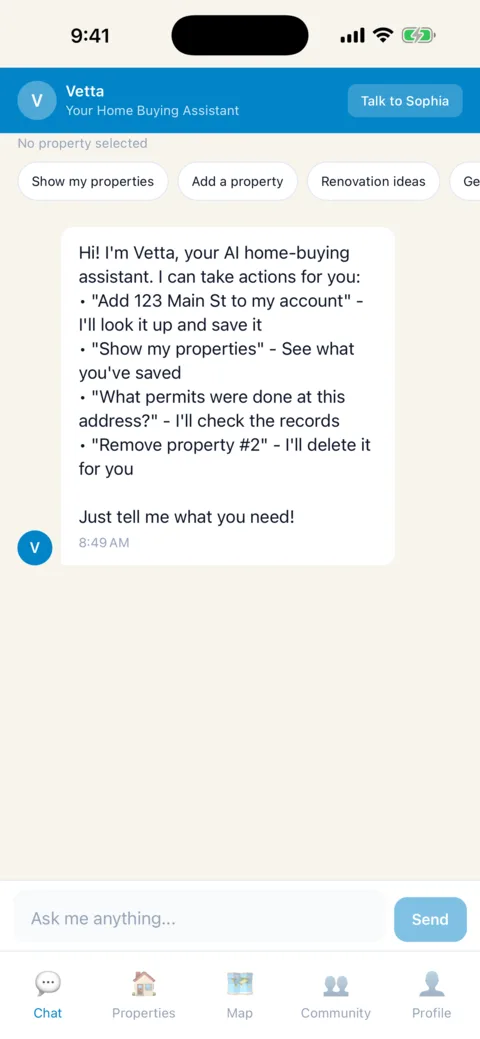 Asking Vetta about a listing in the iPhone app